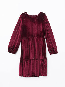 Bisiklet Yaka Kadife K?z ?ocuk Elbise