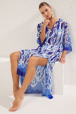 TRENDYOLMILLA Leopar Desenli Maxi Dokuma Baglamal? Sifon Plaj Elbisesi TBESS25EL00006 фото 10