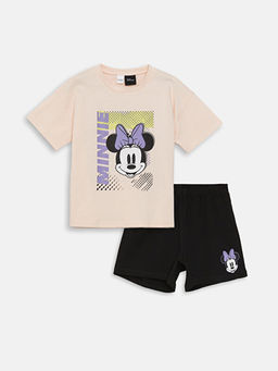 Bisiklet Yaka Minnie Mouse Bask?l? K?sa Kollu K?z ?ocuk ?ortlu Pijama Tak?m?