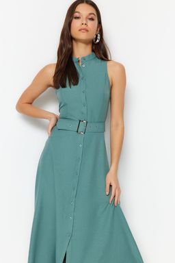 TRENDYOLMILLA Mint Kemerli Midi Dokuma Gomlek Elbise TWOSS23EL01628  фото 7