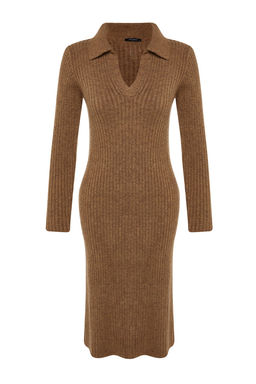 Camel Midi Triko Yumusak Dokulu Polo Yaka Elbise TWOAW24EL00026