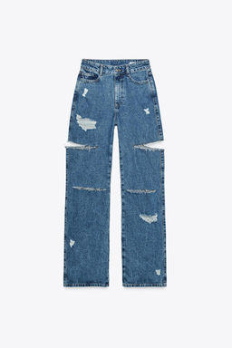 Z1975 STRAIGHT MID-WAIST JEANS WITH CUT OUTS AND RIPS - Zara фото 6
