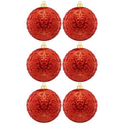 Набор 6 новогодних шаров 9,5*9,5 см "Красный"