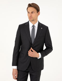 Antrasit Slim Fit _izgili Y_n Tak_m Elbise