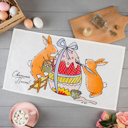 Полотенце Доляна Пасхальные яйца 35х60 см, 100% хлопок, вафля