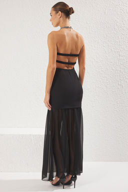 Siyah A-Kesim Dokuma Uzun S?k Abiye Gece Mezuniyet Elbisesi TPRSS25AE00119 - Trendyolmilla фото 4