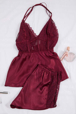 Trendyolmilla Siyah Dantel ve S?rt Detayl? Ip Ask?l? Saten Sortlu Dokuma Pijama Tak?m? THMSS25PT00287  фото 6