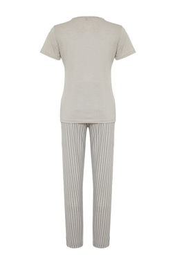 Trendyolmilla Mint Slogan Bask?l? Cizgili Orme Pijama Tak?m? THMSS24PT00251  фото 15