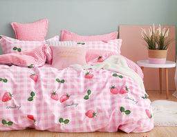 Постельное белье Сатин 180 АКЦИЯ Земляничка 2-спальный с Евро простыней (молния) - Luteks фото 2