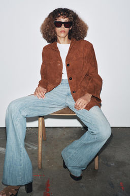 ZW COLLECTION LIMITED EDITION OVERSIZED SUEDE LEATHER BLAZER - Zara фото 6