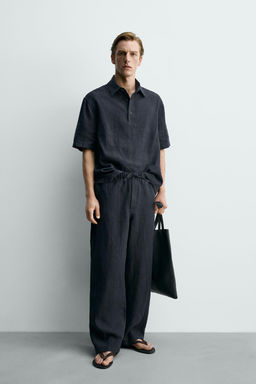 PANTAL?N RELAXED FIT 100% LINO / Marino oscuro