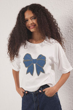 TRENDYOLMILLA Siyah Fiyonk Nak?sl? Regular/Normal Kal?p Crop Orme T-Shirt TWOSS25TS00132  фото 5