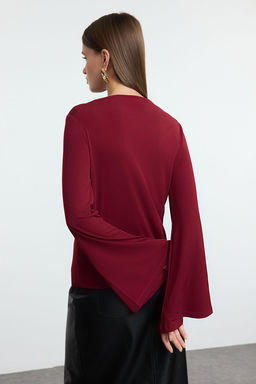 Koyu Visne Relaxed/Rahat Kal?p Ispanyol Kol Esnek Orme Bluz TWOAW25BZ00203