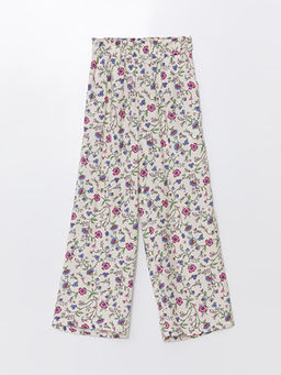 Beli Lastikli Wideleg ?i?ekli K?z ?ocuk Pantolon