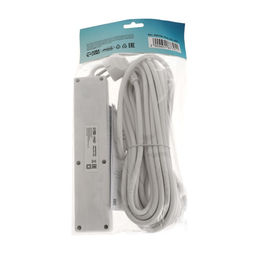 Удлинитель Luazon Lighting, 4 розетки, 10 м, 10 А, 2200 Вт, 3х0.75 мм2, с заземлением, с выключателем, белый