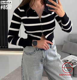 Женский вязаный топ с воротником-поло и застежкой-молнией