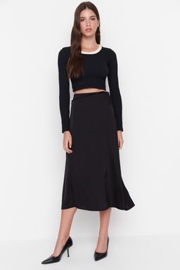 Siyah Saten Cutout Detayl? Midi Etek TWOAW23ET00023 - Trendyolmilla фото 3