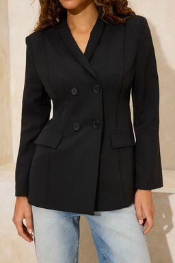 Siyah Sal Yaka Kapama Detayl? Fitted/Vucuda Oturan Astarl? Vatkal? Blazer Ceket TWOSS26BC00007 - Trendyolmilla фото 3