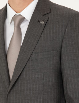 Kahverengi _izgili Ex.Slim Fit Tak_m Elbise