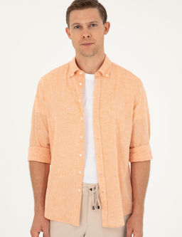 Оранжевая рубашка узкого кроя из смесового льна