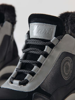 Ботинки 350.uno2bl. черный серый/Мех