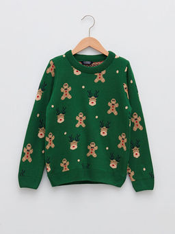 Bisiklet Yaka Y?lba?? Temal? Uzun Kollu Erkek ?ocuk ?nce Triko Kazak