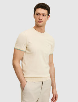 Ekru Slim Fit %100 Pamuk Bisiklet Yaka Triko T-shirt