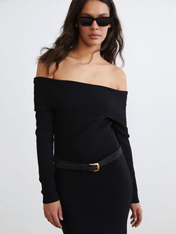 Kay?k Yaka Triko Elbise