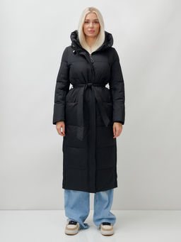 Пальто утепленное стеганное зимнее с капюшоном женское черного цвета 9605Ch - Mtforce фото 3