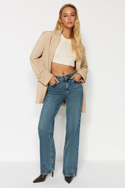 TRENDYOLMILLA Mavi Soluk Efekt Vintage Yuksek Bel Wide Leg Jeans TWOAW24JE00089  фото 15