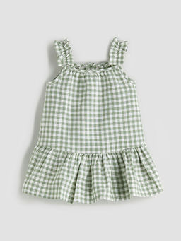 Bisiklet Yaka Ekose Desenli K?z Bebek Elbise