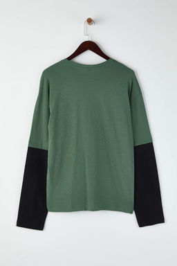 Yesil - Siyah Oversize/ Genis Kesim Etiketli Uzun Kollu T-Shirt TMNAW26TS00002