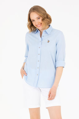 Женская голубая рубашка с длинным рукавом Basic - U.s. polo assn фото 2