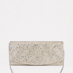 Сумка-клатч на клапане, длинная цепь, цвет золотистый