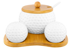 Набор - сахарница 440 мл 16*17*8,5 см Сфера с ложкой + солонка + перечница на дер. подст. - Elan gallery фото 7