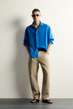 CAMISA RELAXED FIT 100% LINO / Azul el?ctrico