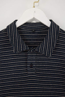 Lacivert Oversize/Genis Kesim Cizgili Polo Yaka T-shirt TMNSS26PO00008