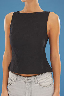 Siyah Kay?k Yaka Gizli Fermuarl? Dokuma Dokuma Bluz TWOSS25BZ00244 - Trendyolmilla фото 4