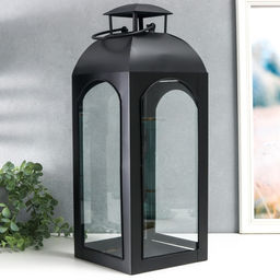 Подсвечник металл "Фонарь купольный" чёрный набор 2 шт 14,5х14,5х35 см 47х18х19 см