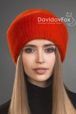 Шапка Камелия норка трикотаж алая