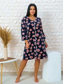 Халат женский, цвет синий розовый