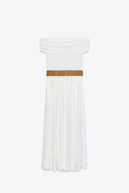 OFF-THE-SHOULDER CONTRAST MIDI DRESS WITH BELT - Zara фото 11