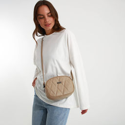 Сумка женская кросс-боди на молнии, 19×7×15 см, со стёжкой, бежевая