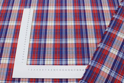 Пестрядь Клетка цв.красный/фиолетовый/белый, ш.1.5м, хлопок-100%, 150гр/м.кв - Купава фото 4