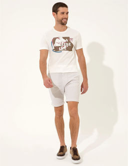 Bej Slim Fit _izgili Bermuda _ort