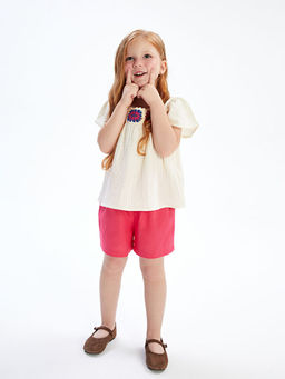 ?i?ek Nak??l? K?z ?ocuk Bluz ve ?ort Etek 2li