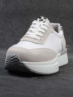 03-YG497-1 WHITE/GREY Кроссовки женские (натуральная кожа)