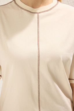 TRENDYOLMILLA Tas %100 Pamuk Karkoya Dikis Detayl? Oversize/Genis Kesim Orme T-Shirt TWOSS24TS00184 фото 3