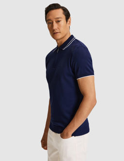 Lacivert Slim Fit Fermuarl_ Polo Yaka Triko T-shirt
