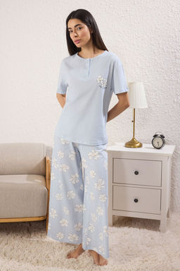Trendyolmilla Lila %100 Pamuklu Cicekli Dugmeli Orme Pijama Tak?m? THMSS25PT00179  фото 2